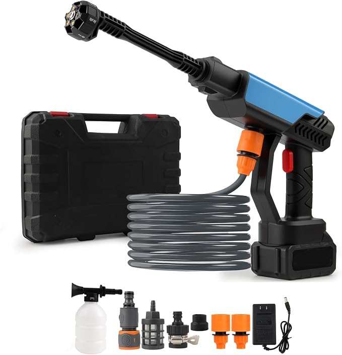 Cordless Car Cleaner Machine,Portable Cleaning Kit with 6-in-1 Nozzle,Foam Cannon,16.4FT Hose,Handheld Water Spray Gun for Wall, Fence, Floor, Yard, Garden Cleaning