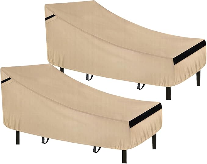 NEVERLAND Chaise Lounge Cover 2 Pack - 420D Lounge Chair Covers Waterproof Outdoor with Air Vent and Adjustable Buckles All Weather Protection - 80L x 32W x 25H inch Golden