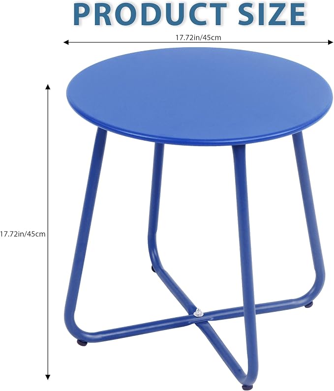 EortheX Small Round Metal Coffee Side Birstro Table – Sturdy & Weather-Resistant Accent Table for Patio, Balcony Indoor Outdoor Use - Metal Midnight Blue