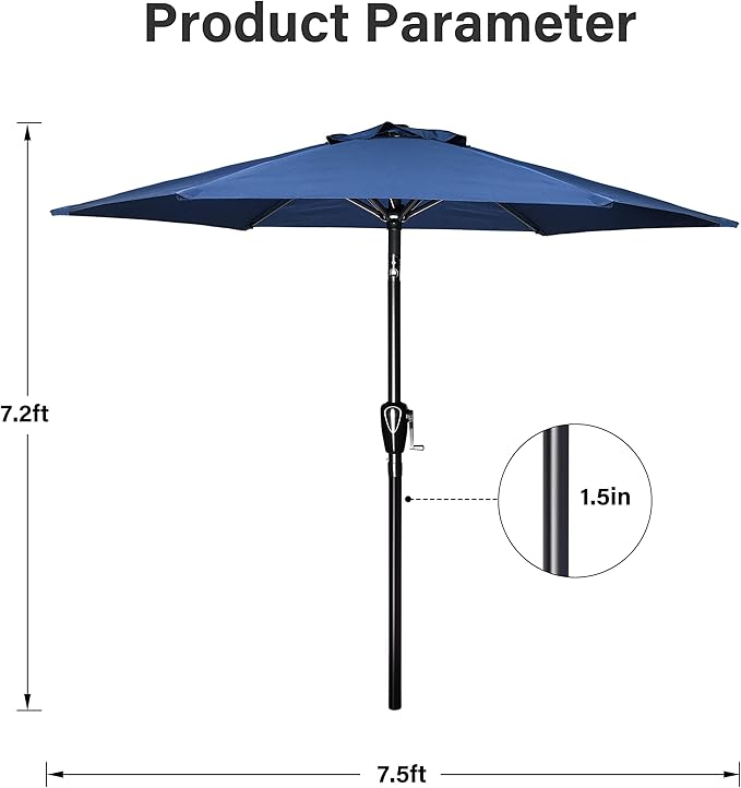 Simple Deluxe 2 Pack 7.5' Patio Umbrella Outdoor Table Market Yard Umbrella with 6 Sturdy Ribs for Backyard, Pool, Garden, Deck, Blue