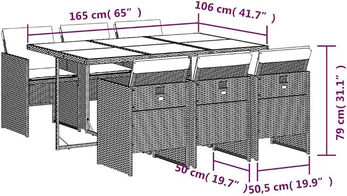 7-Piece Outdoor Dining Set, PE Rattan Patio Furniture Set with Acacia Wood Table Top and 6 Cushioned Chairs, Modern Garden Table and Chairs Set for Backyard, Deck and Terrace, Black and Brown