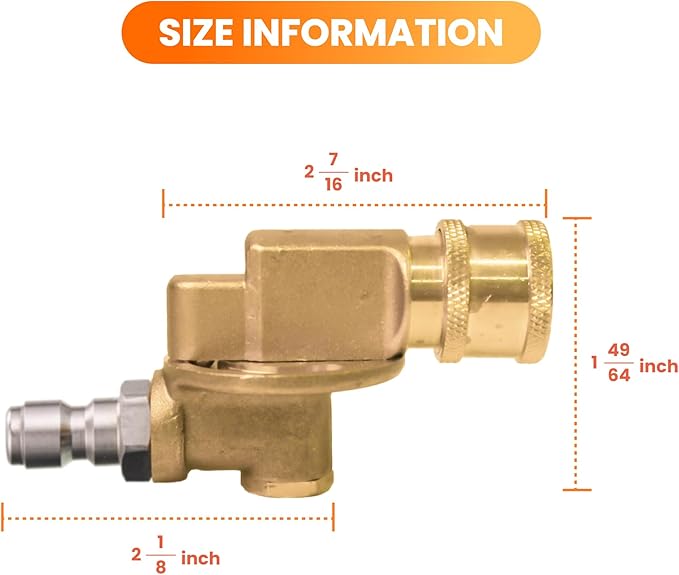 Giraffe Tools Pressure Washer Pivoting Coupler, 7 Angles Gutter Cleaner Attachment, 240 Degree Rotation, 1/4“ Quick Connect, 4000 PSI