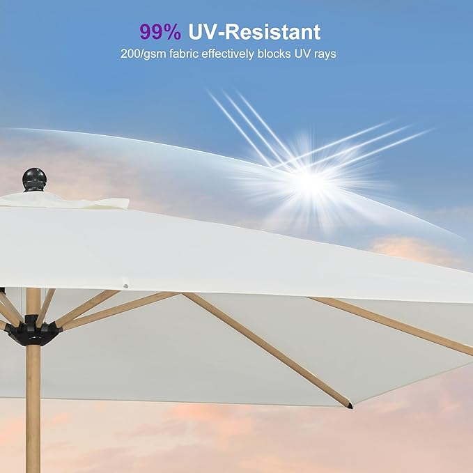 PURPLE LEAF 10' x 10' Square Patio Umbrella with Base Outdoor Umbrella Market Umbrella with Crank & 8 Ribs Aluminum Outdoor Table Umbrella for Pool Deck Backyard, Cream