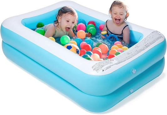 Inflatable Kiddie Pool, 61x42x18 Inch Rectangular Family Swimming Pool, 72 Gallon Capacity for Kids & Adults, Easy Set for Backyard Summer Fun”