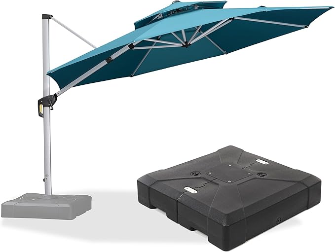 PURPLE LEAF 12 FT Cantilever Patio Umbrellas with Base Included, Large Round Offset Umbrella with 360° Rotation, Outdoor Aluminum Pool Umbrella for Pool Lawn Garden, Turquiose