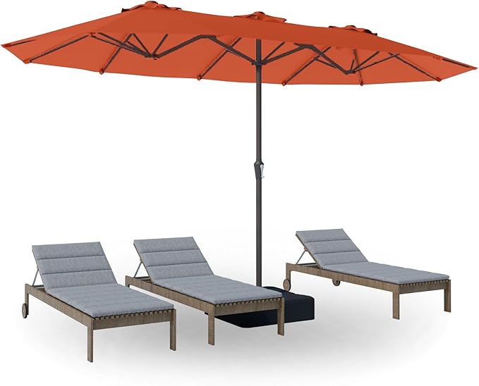 PatioKingdom 15FT Large Patio Umbrella with Base, Double Sided Rectangular Outdoor Umbrella with Sturdy Fiberglass Ribs, Market Umbrella for Pool,Garden,Backyard,Deck (Orange, 15FT)