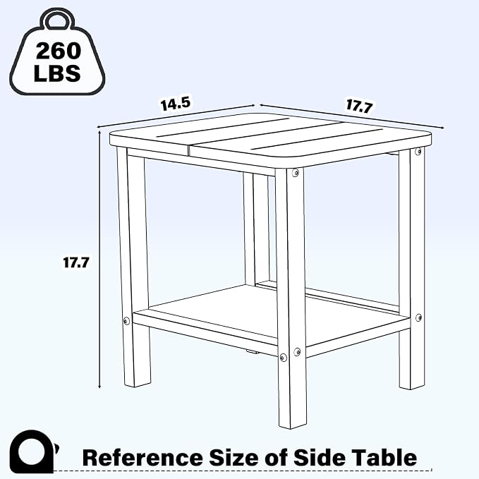 Ayge 17.7" Double Outdoor Side Table, Rectangular HDPE Adirondack End Table for Patio, Lawn, Pool, Garden, Backyard，Aurba