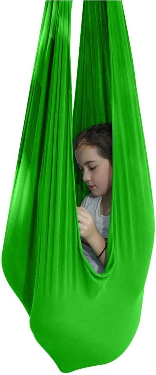 Multifunctional Elastic Hammock Kids Children Hanging Indoor Cuddle Swing Seat Aerial Yoga Hammock for Autism ADHD ADD (Color : Green, Size : 150 x 280 cm (L x W).)