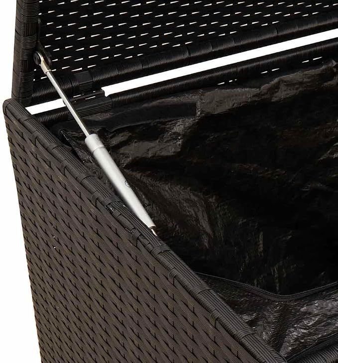 50.2 Gal Garden Storage Box with Wheels, Outdoor Patio Deck Bin, PE Rattan Cushion Container with Waterproof Liner and Gas Spring Lid for Backyard Furniture
