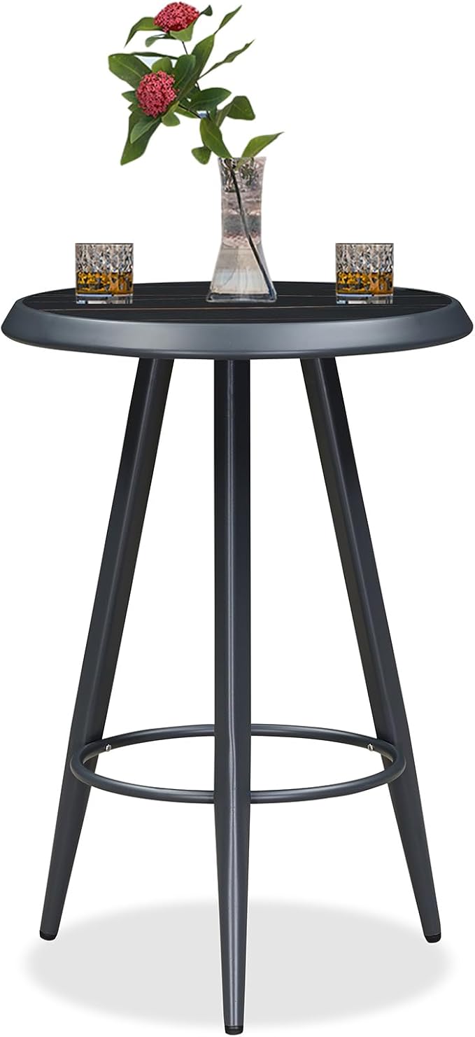 PURPLE LEAF Outdoor Round Table Height Counter Bistro Bar Table for Patio Garden Indoor Kitchen Dark Grey