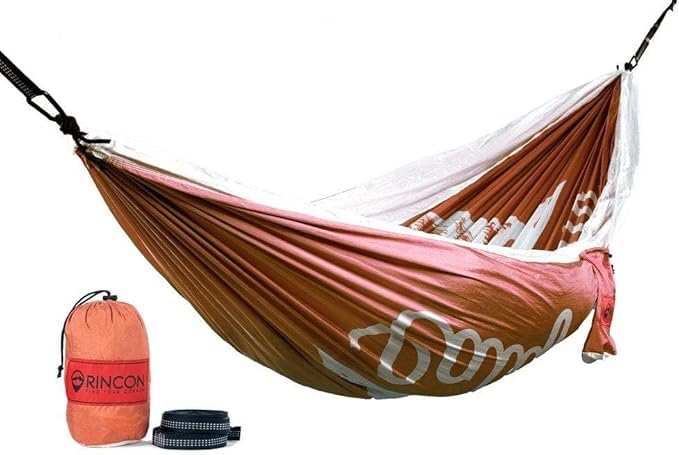Rincon Camping Hammock with Tree Straps, Indoor Outdoor, Travel, Portable, Backpack, Double Parachute Hammock with Bag (Peach Orange)
