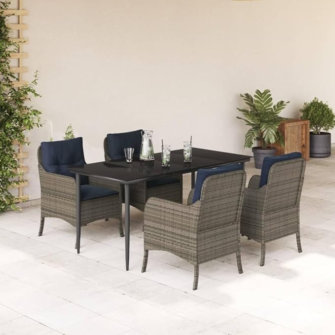 Backyard Furniture Patio Conversation Sets Outdoor Seating 5 Piece Patio Dining Set with Cushions Gray Poly Rattan Suitable for Gardens, Balconies, Decks