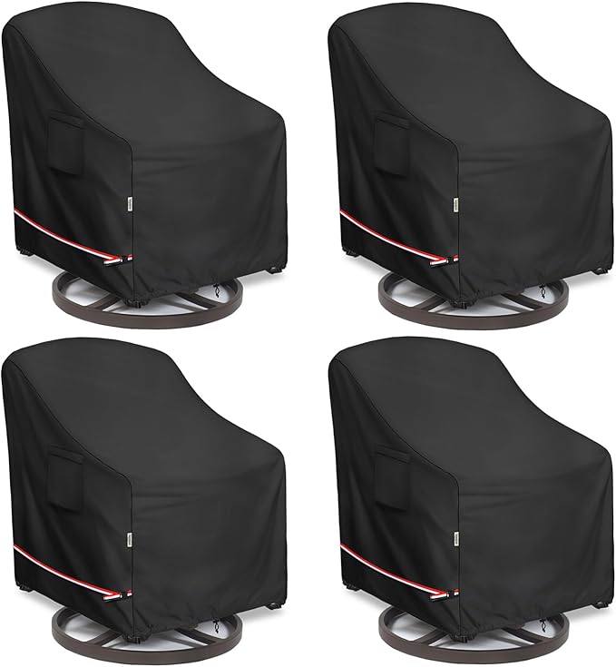 Patio Chair Covers for Outdoor Furniture Waterproof 4 Pack, Heavy Duty Waterproof Outdoor Swivel Chair Cover (35"W x37"D x36"H - Black)