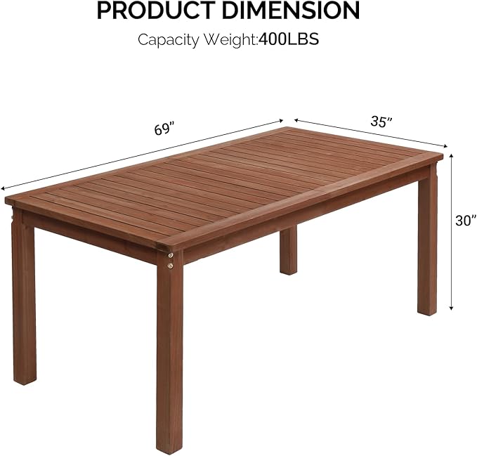 Outvita Patio Dining Table, 6-Person Indoor Outdoor Wood Dining Table, Rectangular Patio Furniture Desk for Outside, Yard, Porch, Deck, Indoors