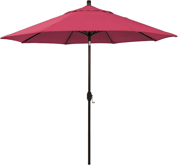 California Umbrella 12-Year-Non-Fading, 9Ft Premium Sunbrella Patio Umbrella, Hand-Crank, Button-Tilt, Bronze Frame, Hot Pink Fabric