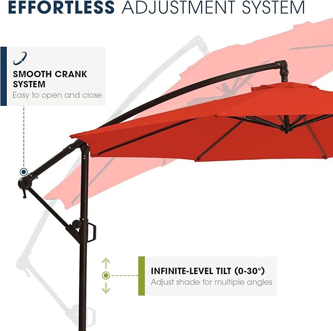 wikiwiki 10ft Patio Umbrella with Base Included, Outdoor Offset Cantilever Umbrella, Infinite Tilt, Crank and Cross Base, Orange Red