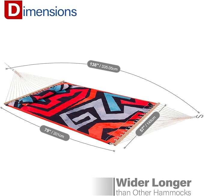 Backyard Expressions Reversible Quilted Hammock - Single or Double Hammock for Outdoor Relaxation with Matching Pillow, Zig Zag