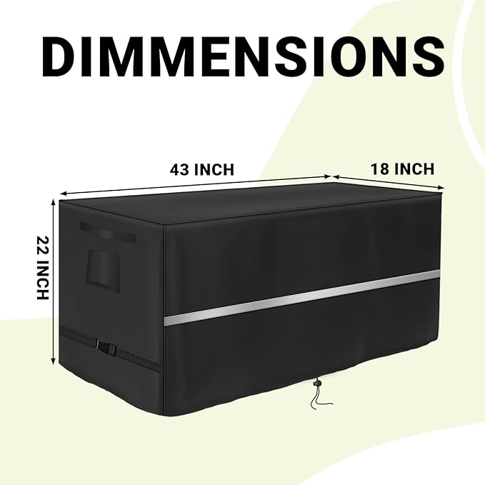 Deck Box Cover Heavy Duty Waterproof Deck Box with Handle, Outdoor Large Storag Cover Patio Rectangular Bench Covers (43 x 18 x 21inch)