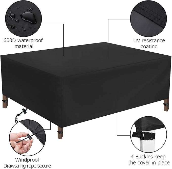 Essort Patio Furniture Covers, Extra Large Outdoor Furniture Set Covers Waterproof, 600D Rain Snow Dust Wind-Proof, Anti-UV (Updated Oxford, 110''x71''x36'')
