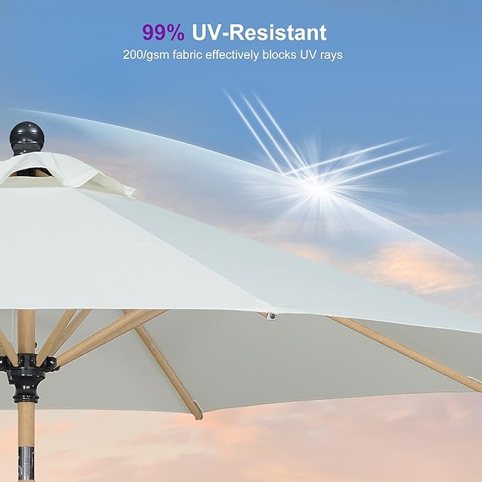 PURPLE LEAF 10 Feet Patio Umbrella with Base Outdoor Umbrella Round Market Umbrella for Table with Push Button Tilt & Crank and 8 Ribs Aluminum Pool Umbrella for Beach Patio, Cream