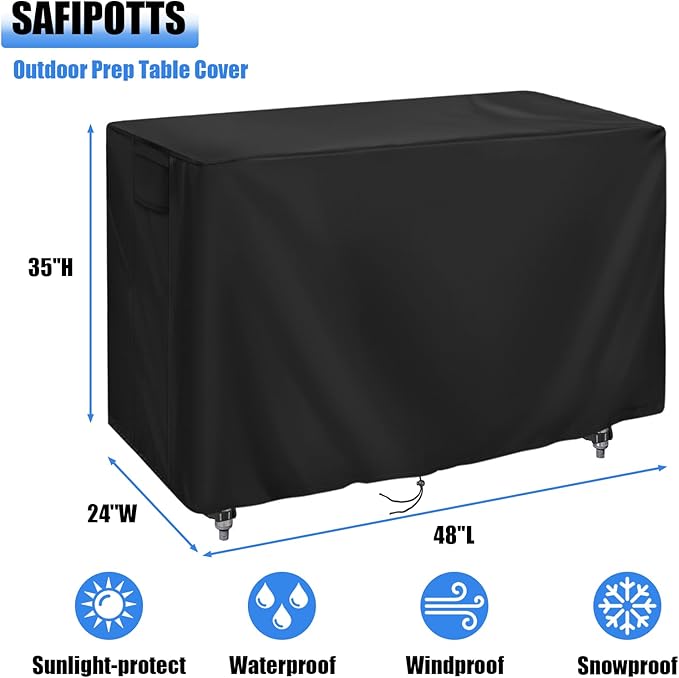 Outdoor Prep Table Cover 48 Inch,Waterproof Patio Stainless Steel Table Cover, Workbench Covers Waterproof, Picnic BBQ Grill Cart Covers (Black) (Black, 48''L x 24''W x 35''H)