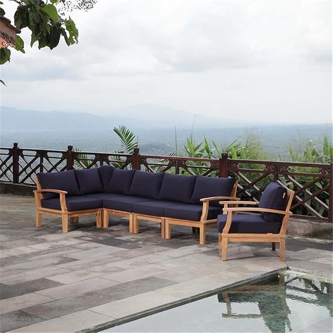 Modway EEI-1822-NAT-NAV-SET Marina Premium Grade A Teak Wood 2-Piece Outdoor Patio Furniture Set, Natural Navy