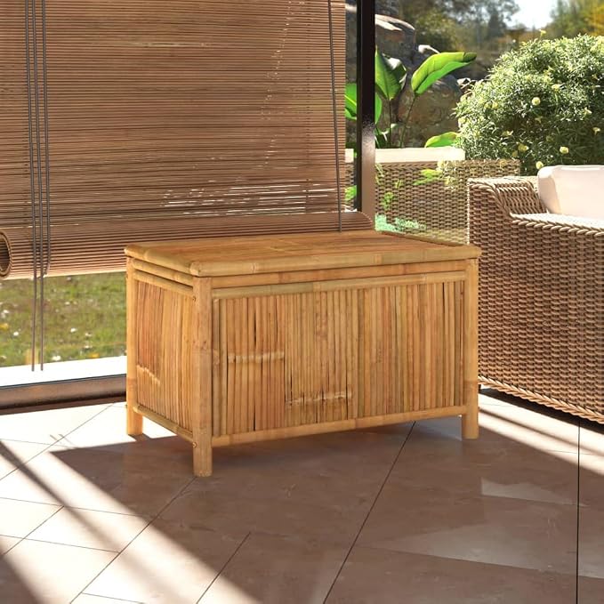 Bamboo Patio Storage Box 35.4x20.5x21.7 Inch Outdoor Storage Chest for Garden Cushions, Toys, Tools, Indoor and Outdoor Use with Ventilated Slats