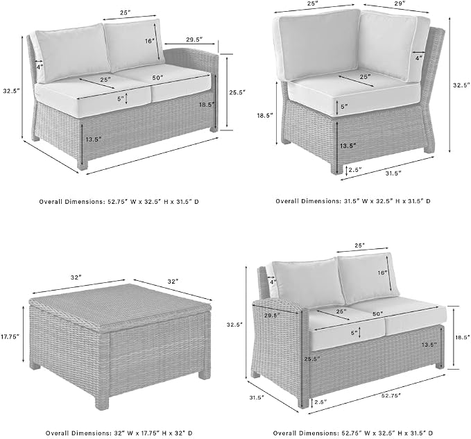 Crosley Furniture Bradenton 4-Piece Outdoor Sectional Sofa Wicker Conversation Patio Furniture Set for Deck, Brown with Sand Cushions