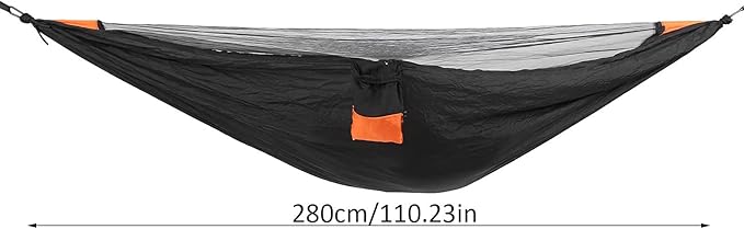 Camping Hammock with Mosquito Net,Single Hammock,Camping Hammock Lightweight, Nylon Camping Bed Net Swing 280x140cm (Black + Orange)