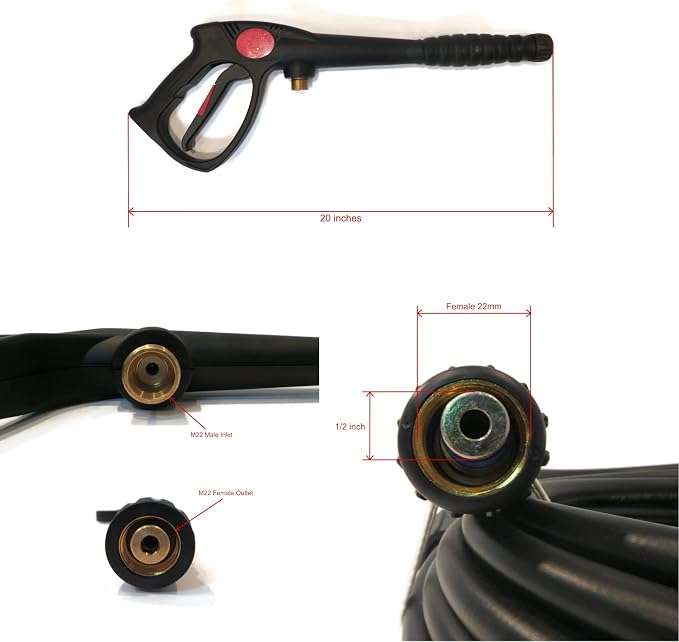 The ROP Shop Pressure Washer Front Entry Spray Gun, Maximum 3000 PSI, 140° F, 7 GPM, with 18" Extension Wand, 5 Quick-Connect Spray Tips, and 35 ft Hose