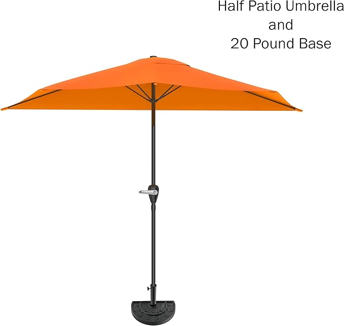 Half Umbrella Outdoor Patio Shade - 9 ft Patio Umbrella with Easy Crank and 20lb Weighted Base - Small Canopy for Balcony, Table, or Deck by Pure Garden (Terracotta)