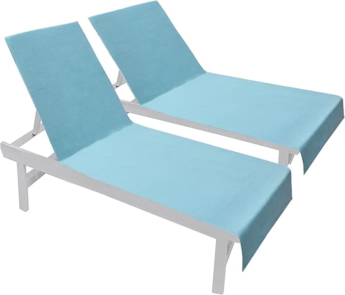 COTTON CRAFT Pool Lounge Chair Cover - 2 Pack - 100% Cotton - Soft Ringspun Terry Towel Spa Chaise Lounge Chair Cover - Beach Chair Cover - Oversized 32 inches W x 82 in Length x 7 inch Pocket – Blue
