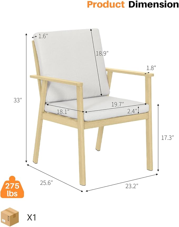 Never-Rust Outdoor Patio Dining Chairs, 4 Pieces Outdoor Aluminum Dining Chairs with Thickened Cushions, Patio Dining Furniture Chairs Set for Garden, Decks, Porch, Pool, Maple Wood