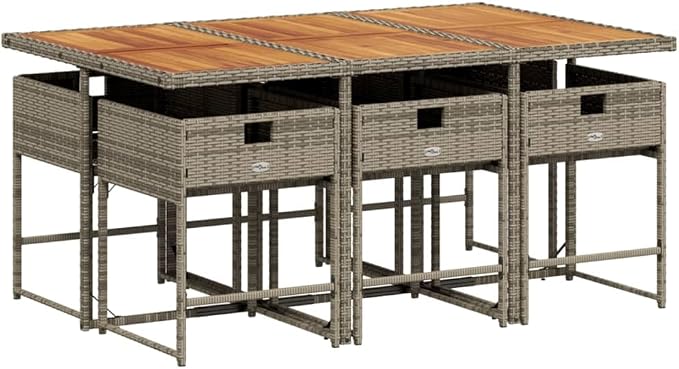 7 pcs Set Patio Dining Set & Balcony Furniture Gray Poly Rattan Outdoor Furniture Set Garden Dining Set for Lawn Backyard Front Porch 65 x 41.7 x 28.7 in