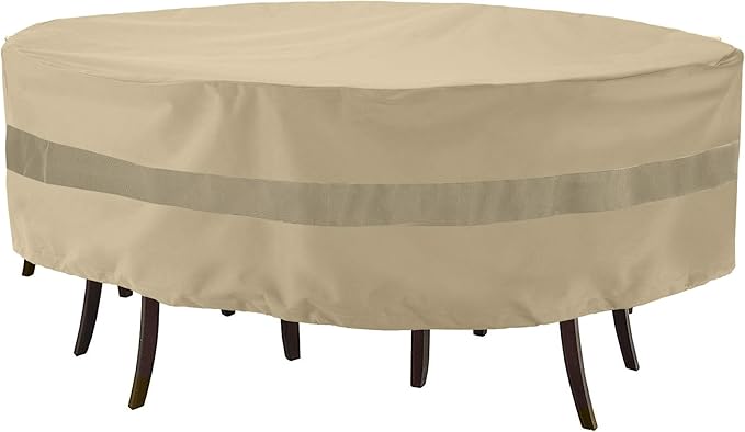 SunPatio Outdoor Table and Chairs Cover Round, Heavy Duty Waterproof Patio Furniture Set Cover Large, All-Weather Protection Outdoor Furniture Cover for Patio Furniture, 84" Dia x 30" H, Beige