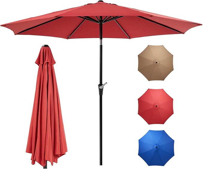 OLIXIS 9FT Patio Umbrella with Tilt and Crank Button & Sturdy Ribs Waterproof, 9Feet Patio Table Umbrella Perfect for Poolside, Terrace, Beach and Outdoor Restaurant