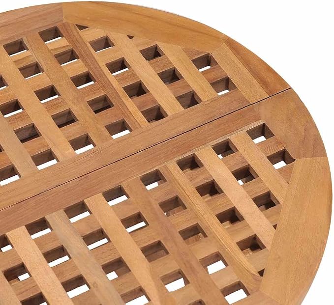 3 Piece Folding Patio Dining Set with Cushion Solid Teak Wood for Outdoor Garden Deck, Space Saving Foldable Table and 2 Chairs with Cream Cushions Weather Resistant