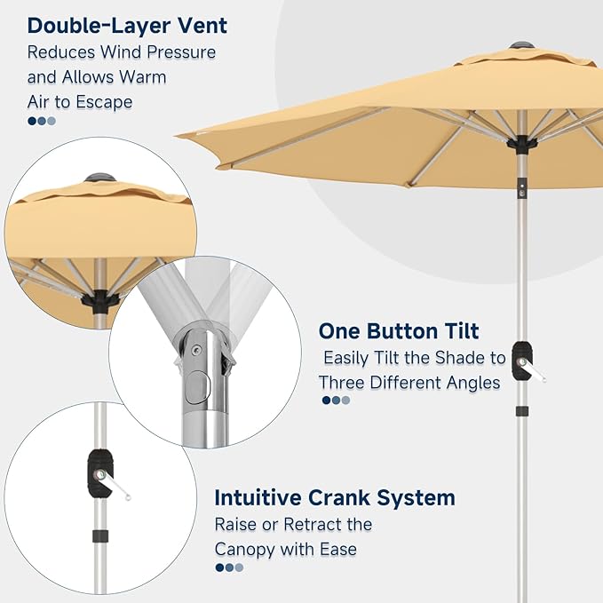 10FT Aluminum Outdoor Patio Umbrella, Fade-Resistant Market Umbrella with Push Button Tilt Function, 8 Sturdy All-Aluminum Ribs for Gardens, Patios, Backyards & Pools