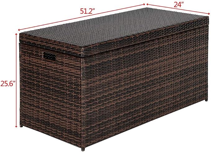 Henf Large 132 Gallon Outdoor Wicker Storage Box Patio Rattan Storage Deck Box, All Weather Patio Furniture Storage Organizer for Storing Tools, Accessories and Toys (Brown)