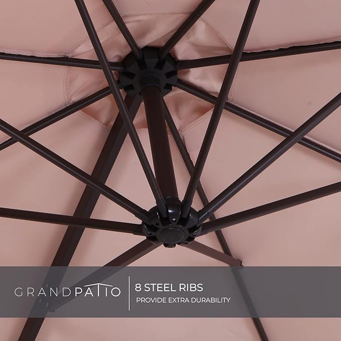 Grand patio 10Ft Cantilever Patio Umbrella, 360-Degree Rotation Large Outdoor Umbrella, Hanging Offset Umbrella, Easy Tilt, Heavy-Duty Polyester Canopy, Steel Frame, for Patio Pool Deck, Round