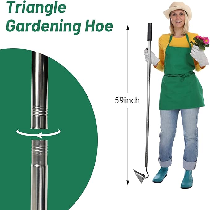 Steel Triangle Garden Hoe Hand Plow Hoe for Backyard Weeding,Warren Hoe Tough Welded Hoe, Loosening,Farm Planting,Dig a Hole，6-Inch Welded Steel Head, 54-Inch Stainless Steel Handle