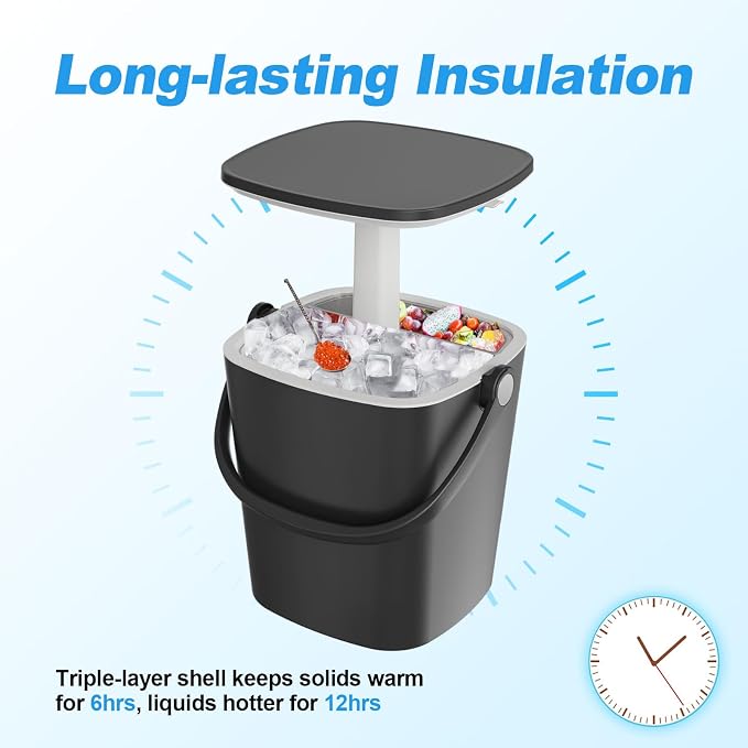 EasyUp Outdoor Cooler Side Table, Portable Ice Cooler Table with Table Top, Outdoor Ice Cool Bar, Lift Top Lid, Durable Handle, Cold Resistance, for Patio, Pool, Camping (Black)
