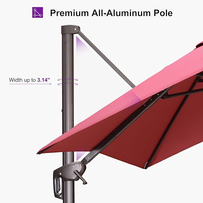 PURPLE LEAF 10' X 10' Patio Cantilever Umbrella with Base Included Antique Bronze Square Outdoor Umbrella with 360° Rotation and Aluminum Offset Hanging for Garden Backyard Pool, Terra