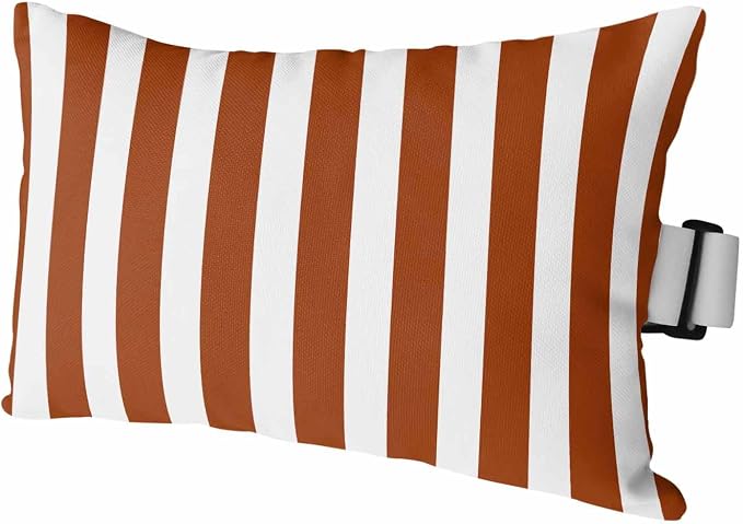 Burnt Orange Stripe Outdoor Chaise Lounge Head Pillow with Insert,Farmhouse Striped Abstract Art Waterproof Headrest Lumbar Pillow Cusion Cover with Elastic Strap for Patio Beach Recliner,12"x20" 1PCS