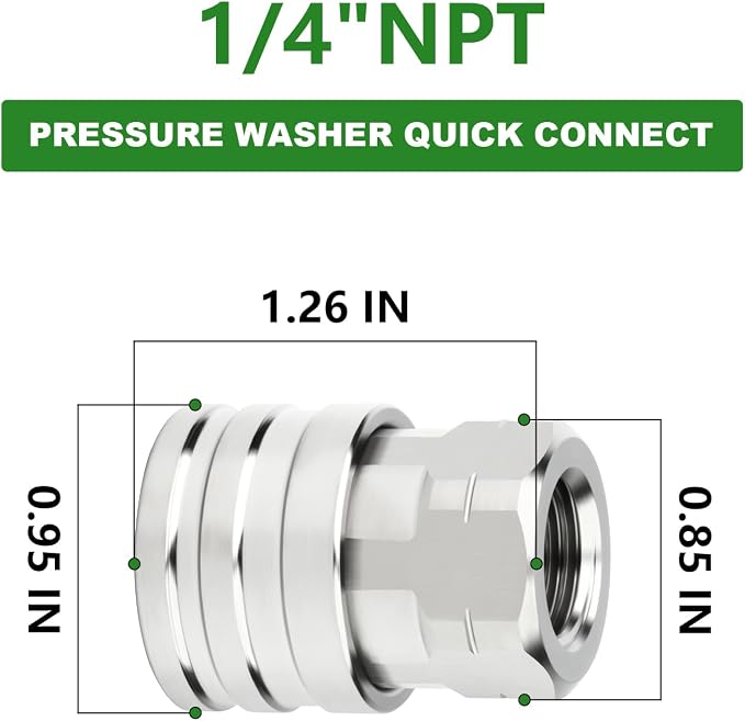 TAISHER 4PCS 304 Stainless Steel 1/4" Female NPT High Pressure Washer Quick Connect Coupler for Pressure Washing Gun Hose Accessories