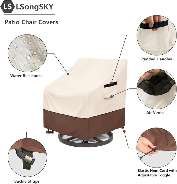 Patio Swivel Chair Cover 4 Pack,Waterproof Heavy Duty Patio Chair Covers,Swivel Chair Cover for Outdoor Furniture Covers Waterproof(33 W x 35 D x 36 H inches),Beige&Brown