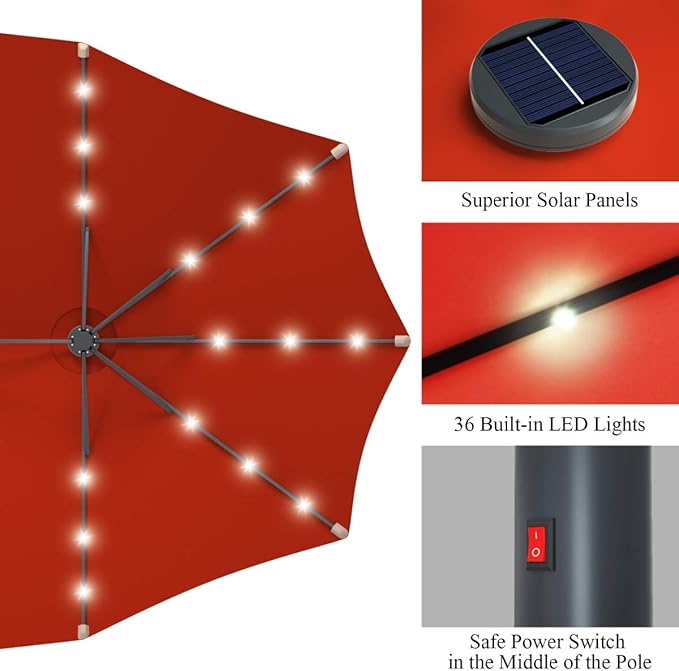 Tangkula 15 Ft Double Sided Patio Umbrella with Solar Lights, Extra Large Rectangle Outdoor Umbrella with 36 LED Lights & Crank Handle for Deck, Poolside, Garden, Backyard (Orange)