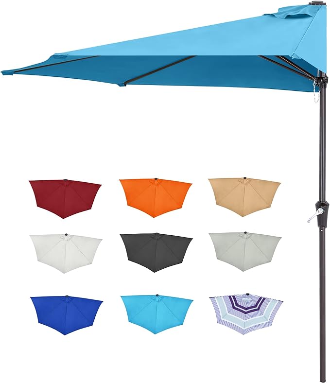 ABCCANOPY Patio Umbrella 9FT - Outdoor Half Umbrellas for Patio, Backyard, Garden, Deck (Turquoise)