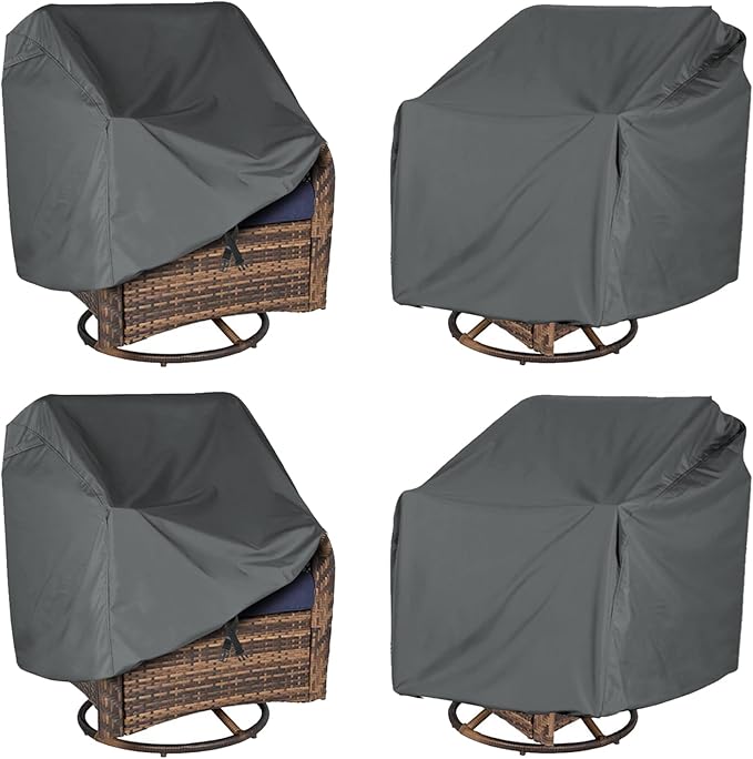 Waterproof Patio Chair Cover 4 Pack (37.5 W x 39.25 D x 38.5 H inches) for Outdoor Swivel Chair/Lounge Deep Seat Cover, Heavy Duty and Waterproof Outdoor Patio Furniture Covers, Grey