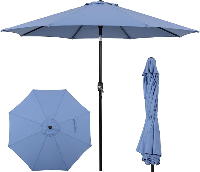 9FT Outdoor Patio Umbrella with Push Button Tilt and Crank, Market Umbrella, 8 Heavy-Duty Ribs, Outdoor Table Umbrella for Garden, Deck, Poolside & Backyard